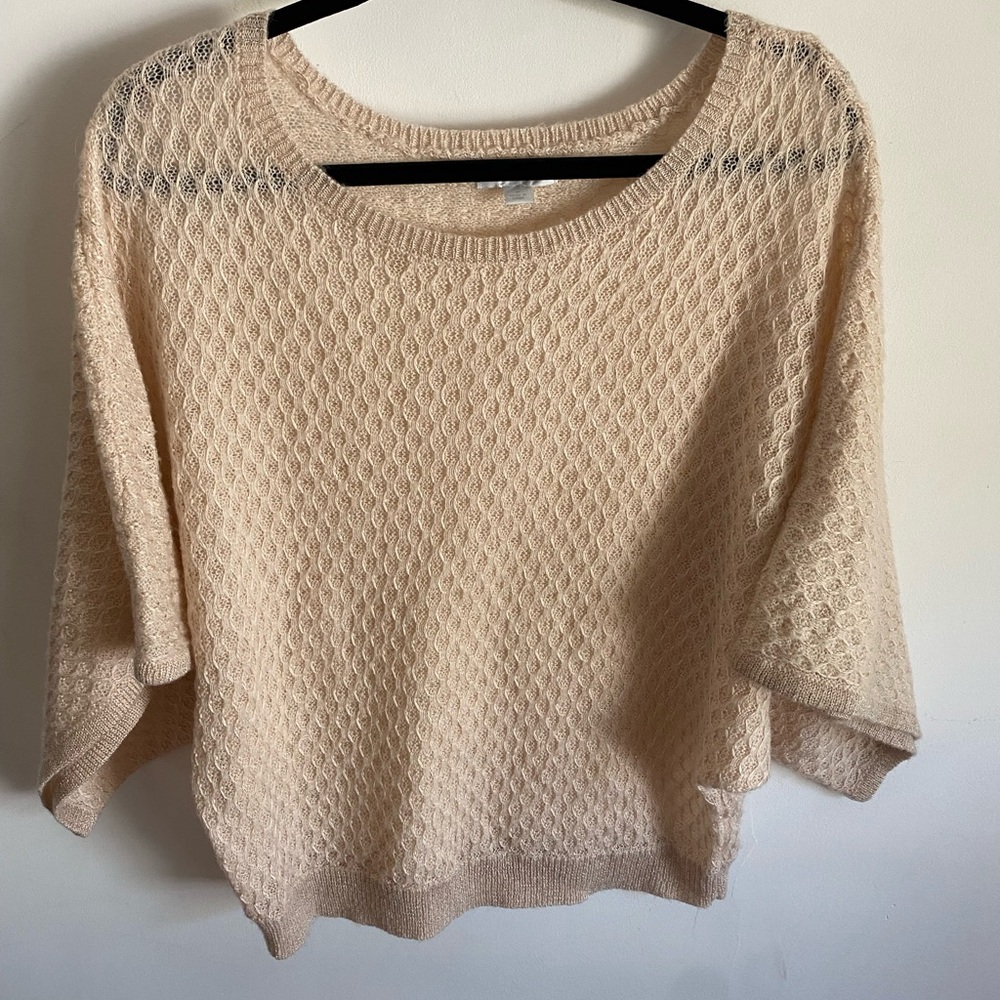 New York &‎ Company Soft Beige Sweater with Metallic Gold Threads Feminine